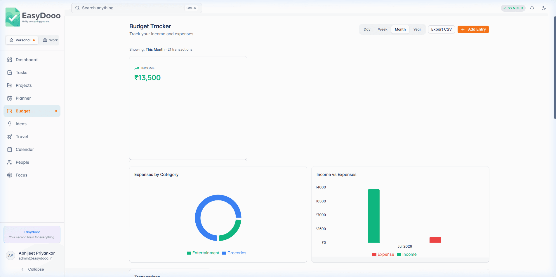 Budgeting & Finance module screenshot