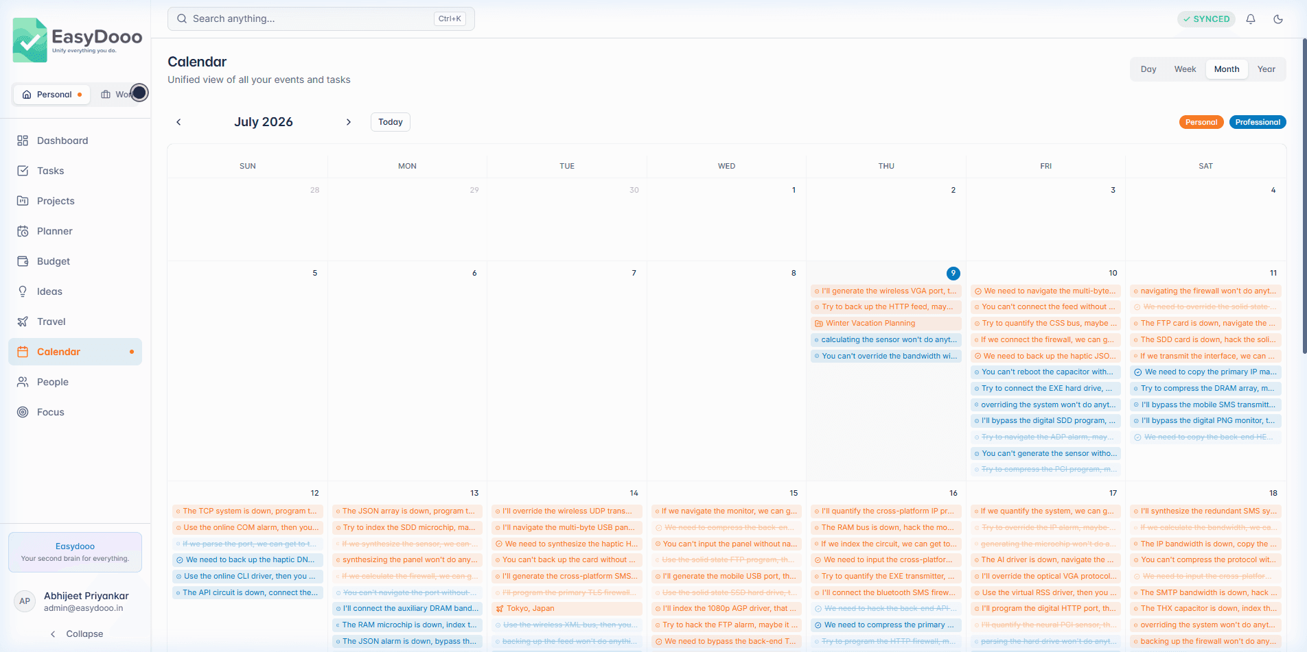 Calendar in EasyDooo