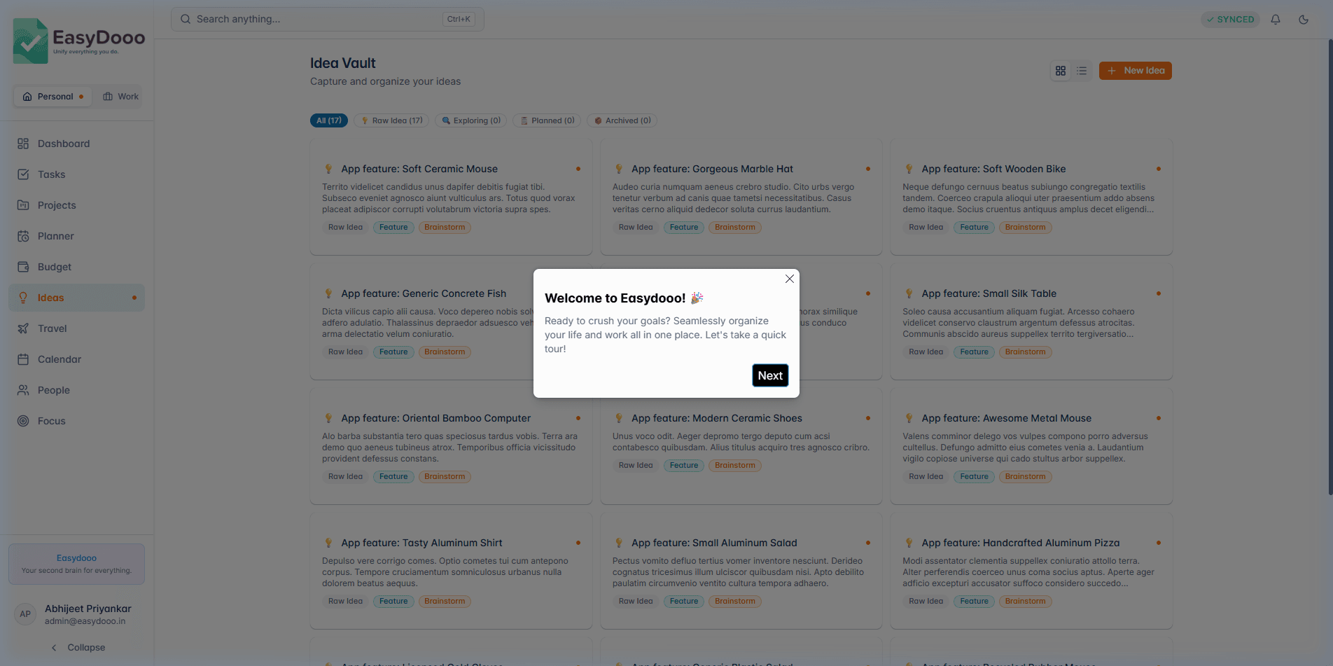 Ideas & AI Brainstorming module screenshot