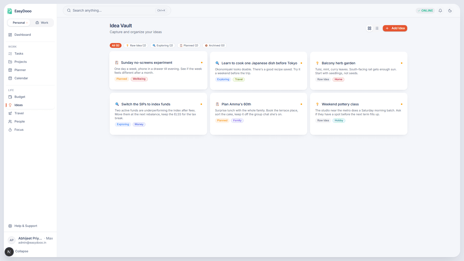 Ideas in EasyDooo