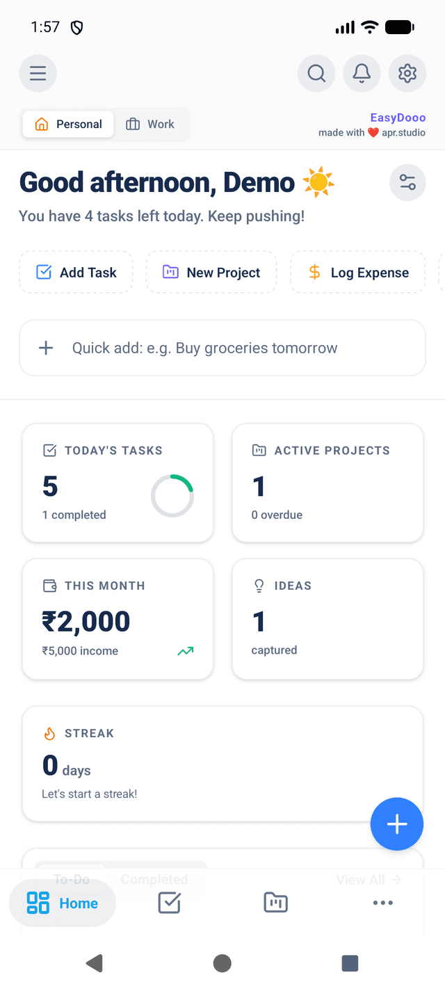Dashboard on mobile