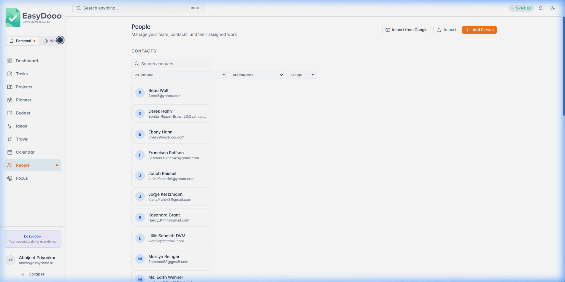 Personal CRM module screenshot