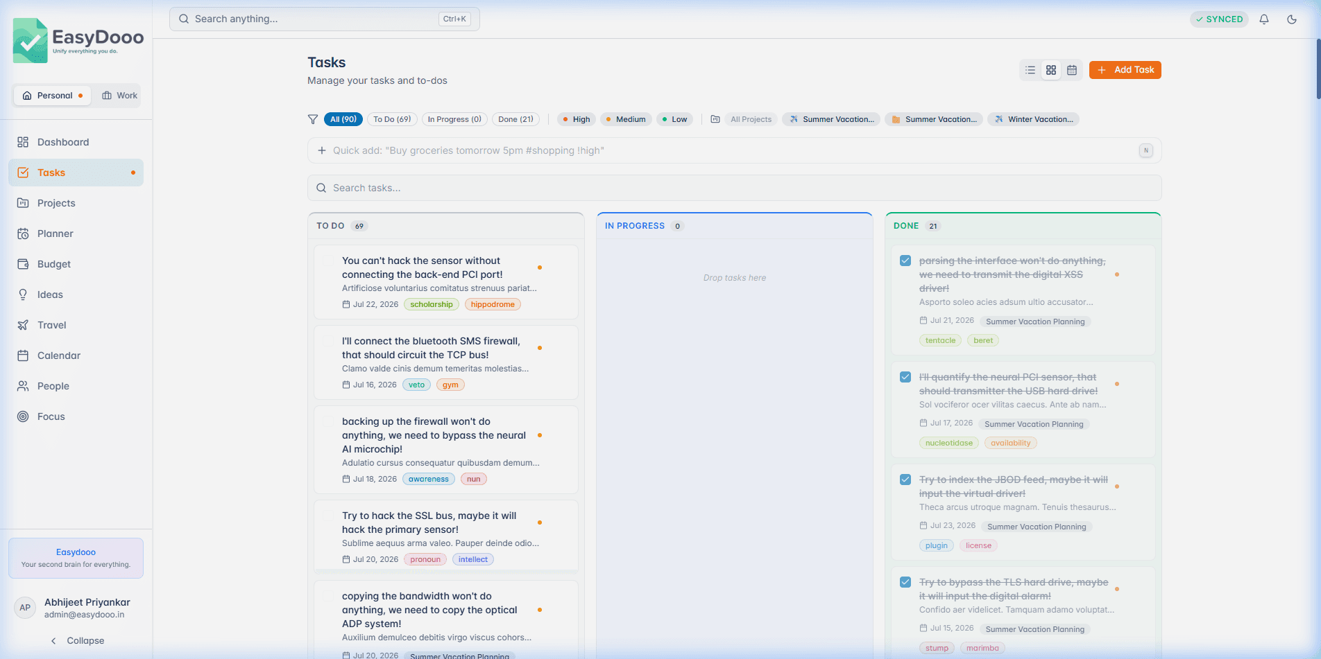 Task & Project Management module screenshot